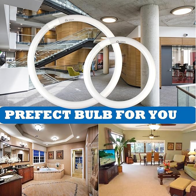 FC16T9/CW 40W & FC12T9/CW 32W Cool White Set, 16 inch T9 40 Watts & 12 inch 32 Watts Round Fluorescent Light Bulb, Circular Bulb Kitchen and Bath, 841 4100K, G10q 4 pin Prong