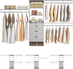 Armocity 120 Inches Closet System, 10FT Walk In Closet Organizer with 3 Shelving Towers, Heavy Duty Clothes Rack with 3 Drawers, Built-In Garment Rack, 120" L x 16" W x 75" H, Max Load 1300 LBS, Grey