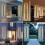MELUCEE 2 Pack 48 Inch Outside Wall Lights for House 5 Color Dimmable Modern Long Strip LED Outdoor Wall Lights Fixture Black Linear Exterior Sconce Wall Mount Lighting for Balcony Porch Garage Stair