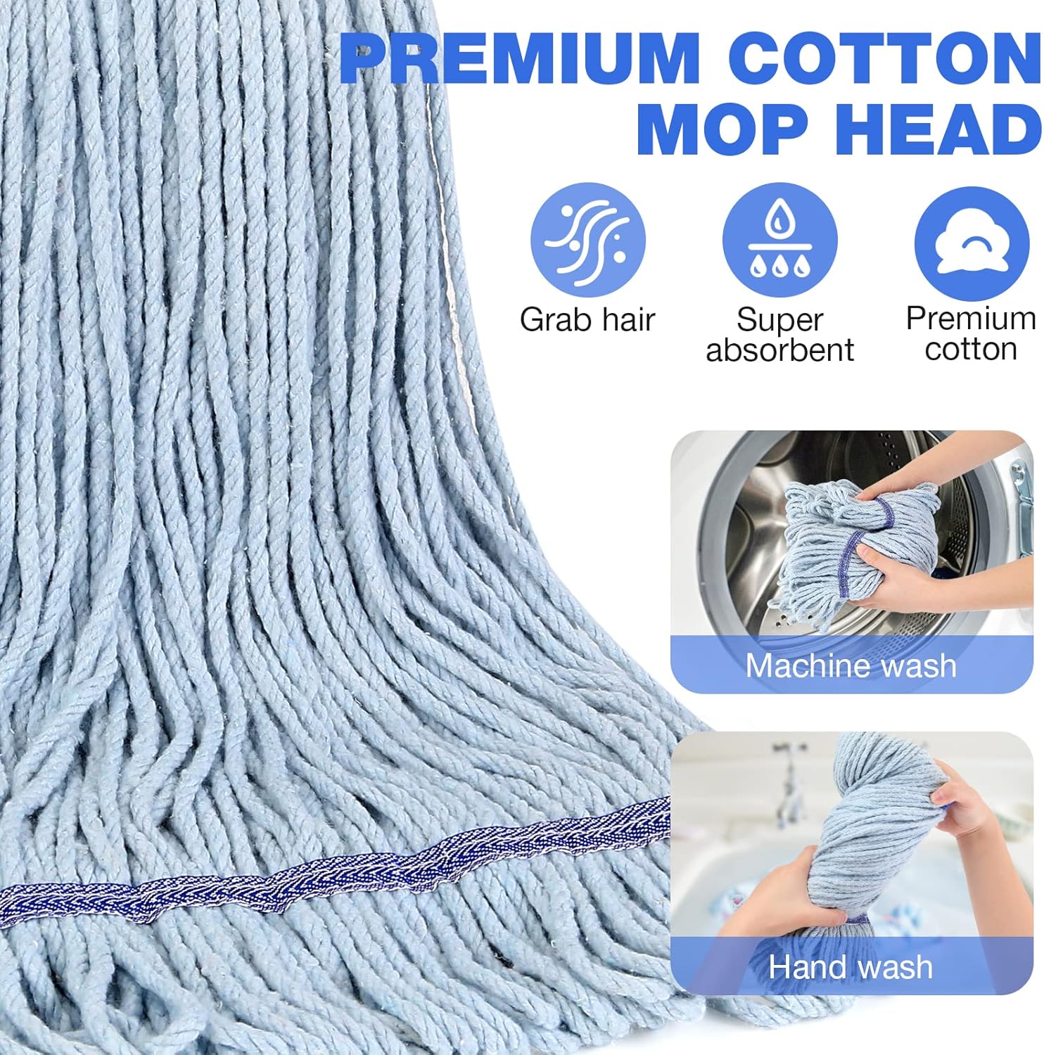 String Mop Heavy Duty for Floor Cleaning- Industrial Commercial Wet Mop with 59inch Mop Handle for Home,Garage,Office, Workshop, Warehouse Floor Cleaning