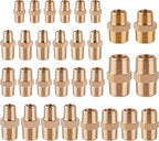 KOOTANS 30PCS Brass Pipe Fittings Hex Nipple Kit 1/8" to 1/8", 1/4" to 1/8", 1/4" to 1/4", 3/8" to 1/4", 3/8" to 3/8", 1/2" to 3/8", 1/2" to 1/2" NPT Male Adapter Pipe Fitting Brass Nipple Connector