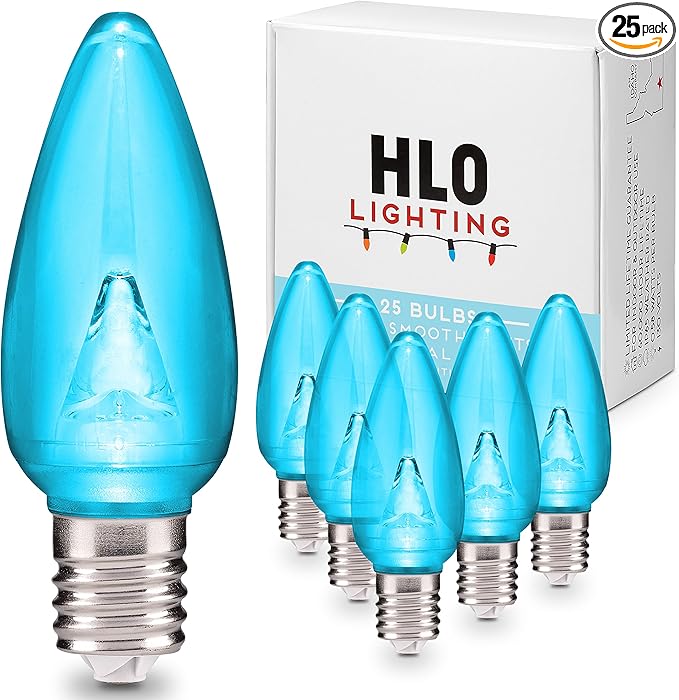 HLO Lighting Smooth C9 Christmas Lights | Teal LED Bulbs for Indoor & Outdoor Christmas Decor | Set of 25