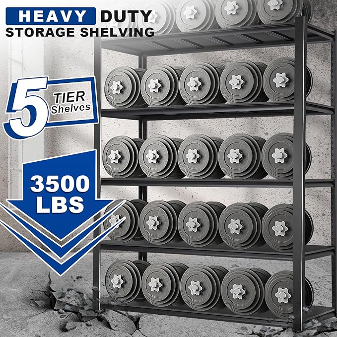 BILT HARD 3500LBS 48" W x 24" D x 72" H Garage Shelving, 5-Shelf Industrial Storage Shelves Heavy Duty, Metal Shelving Units with Adjustable Shelf, Steel Utility Shelves, 2 Pack