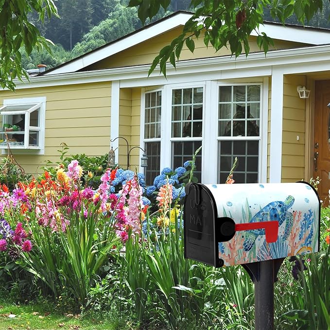 Sea Turtle Magnetic Mailbox Covers Oversized Summer Beach Mailbox Cover Large Size 21 x 25.5 Inch Ocean Coral Nautical Post Letter Box Wraps Decor for Garden Outdoor