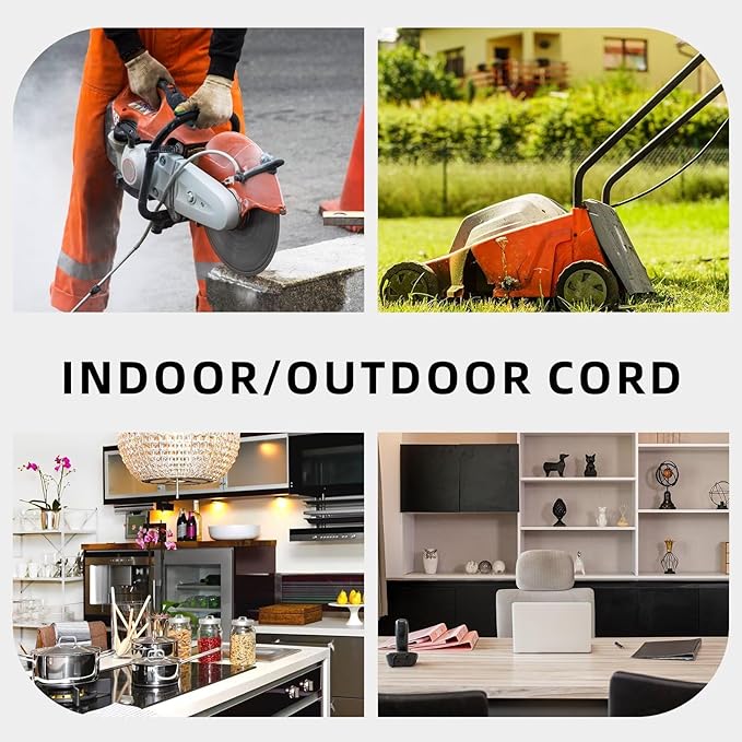 8ft Outdoor Extension Cord for Christmas Decorations - 16/3 Heavy Duty SJTW Waterproof Black Electrical Cable with 3 Prong Grounded Plug for Safety, Great for Lawn and Major Appliances