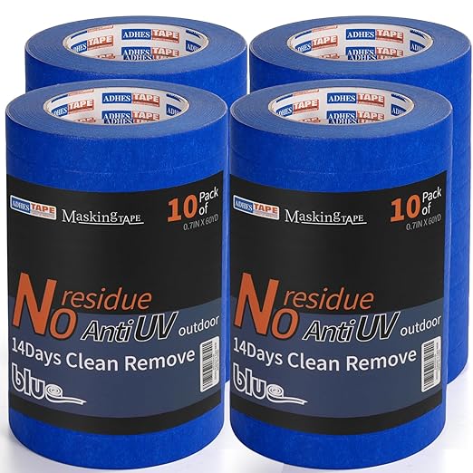 ADHES Upgrade Blue Painters Tape, Masking Tape for Painting 40 Rolls x 0.7 Inch x 60 Yards, Blue Paint Tape No Residue Outdoor Anti UV Multi Surface Use, Total 2400 Yards