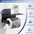 APLusee Toilet Paper Holder with Shelf Matte Black, 304 Stainless Steel Tissue Holder, Wall Mounted