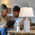 Hamucd Coastal Table Lamps Set of 2, Beach Living Lamps for Bedroom with USB A+C, Antique Grey Modern Resin LED 3-Color Temperature Bedside Nautical Decor, Nightstand Tropical Lamps for End Table.