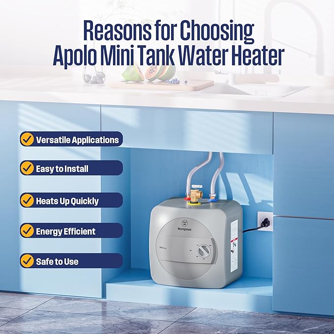 Westinghouse Electric Mini Tank Water Heater - 2.5 Gallon Point of Use Instant Hot Water 120V 1440W - Small Hot Water, Under Sink - Wall or Floor Mounted, Easy to Install, UL Listed