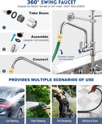 [New Upgrade] Brushed Nickel Commercial Kitchen Faucet with Pre-Rinse Sprayer 8 Inch Center Wall Mount Kitchen Sink Faucet with 9.6" Add-on Swing Spout 25" Height Faucet with Pull Down Spray