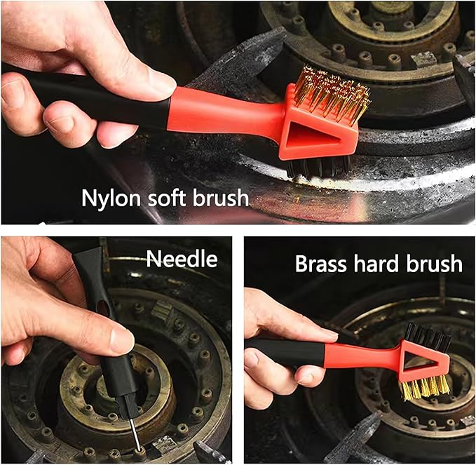 3Pcs (2 Heavy Duty Wide Using Stainless Steel Scraper and 3-in-1Kitchen Stove Cleaning Brush), Brass Brush,Wire Brush,Metal Brush,Nylon Brush, Rust Cleaner for Pot, Range Hood Grease Grime Cleaner