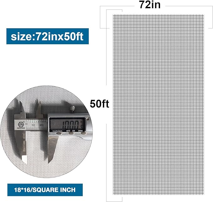 NeatiEase Window Screen Roll, 72"x50' Adjustable Flexible Fiberglass Screen Door Mesh - DIY Replacement Kit for Patio Porch Door Windows and Sliding Screen Doors(Gray)