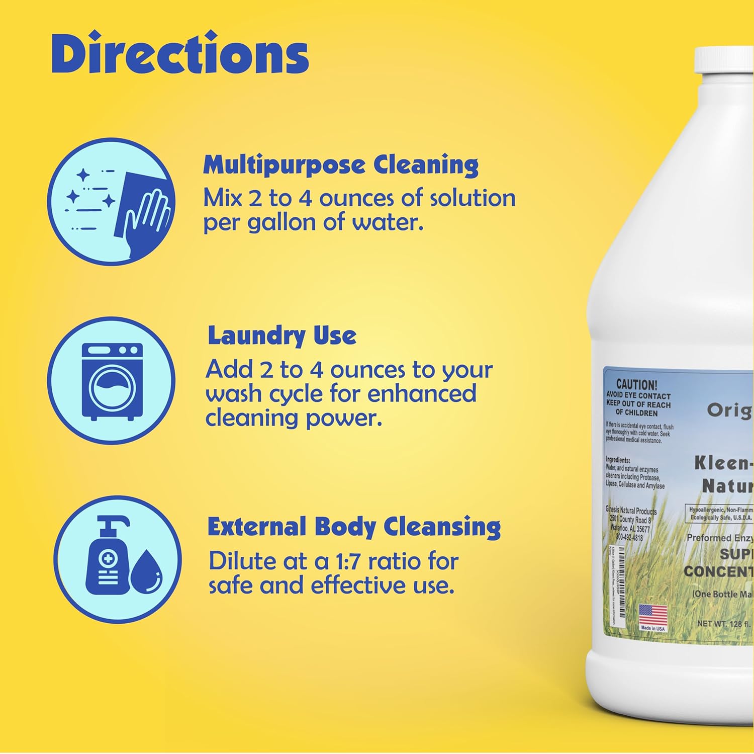 Naturally Preformed Enzyme Cleaner, Enzyme Solution, Multi-Purpose Cleaner, Laundry Additive and More - Concentrate - Original Scent - 128oz (1 Gallon)