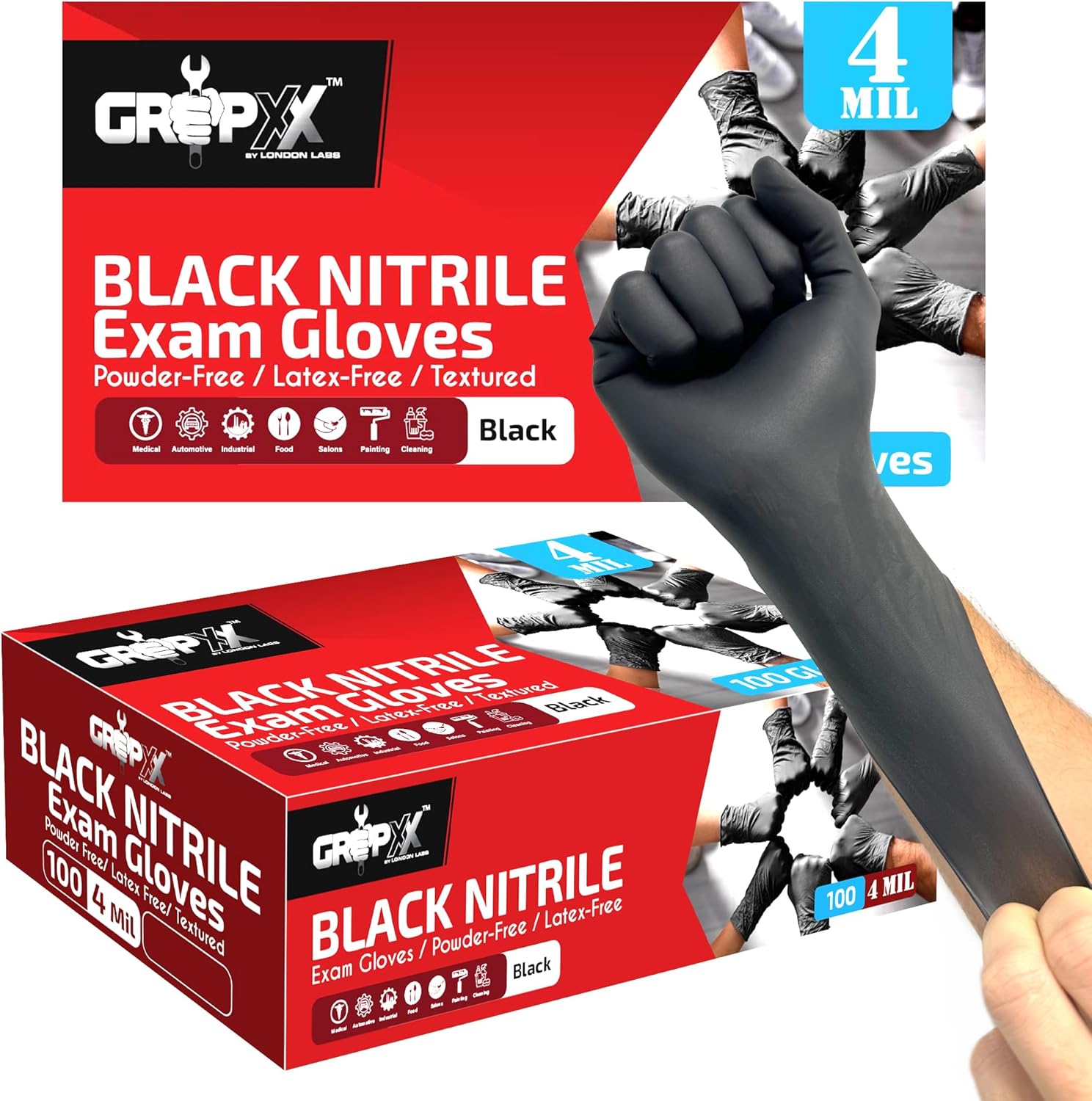 Black Nitrile Gloves Disposable Latex Free & Powder Free, 4 Mil Rubber Glove, Cleaning, Cooking, Mechanic(XS-XXL)