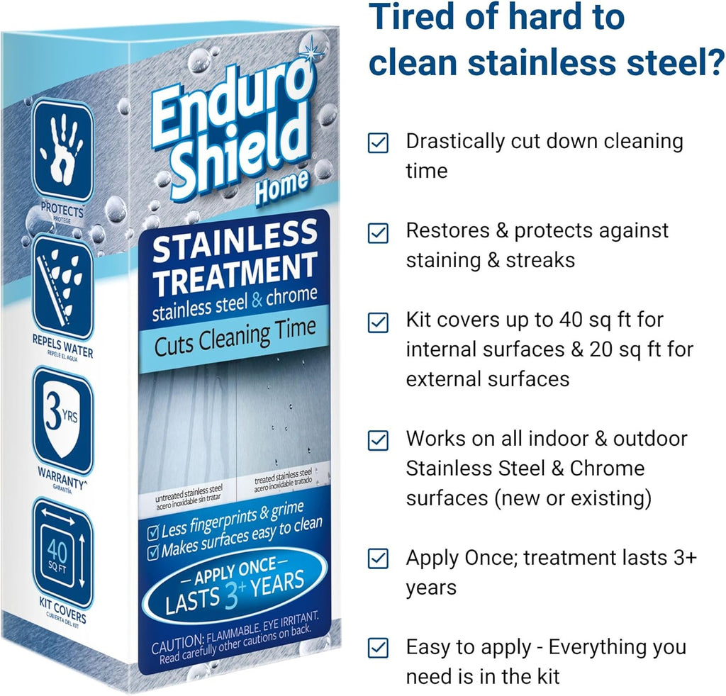 EnduroShield Stainless Steel Treatment Kit - Advanced Protection for Stainless Steel Surfaces - Makes surfaces easy to clean - Apply Once - Lasts Years