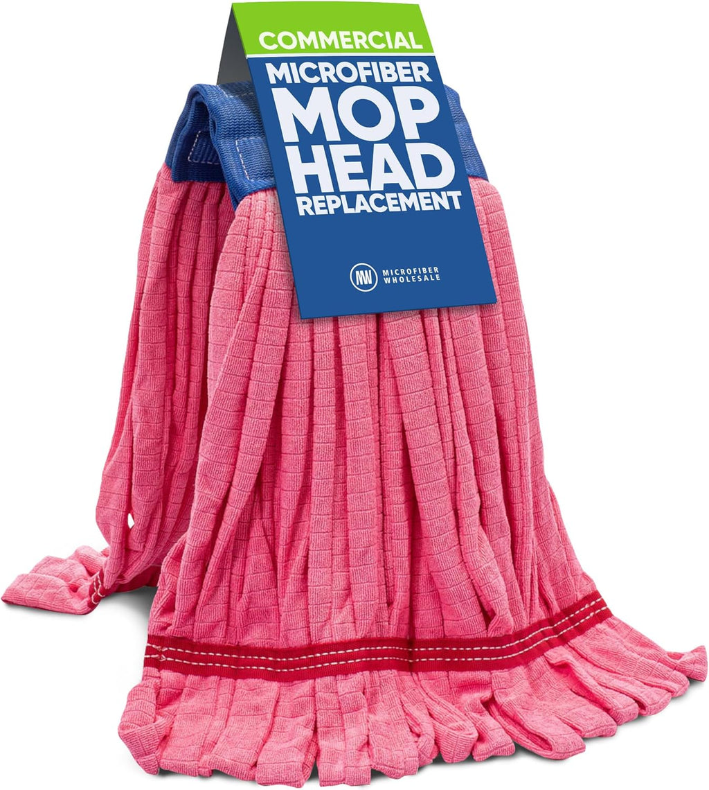 Commercial Mop Head Replacement – 1 Pack Red Large Microfiber Tube Mop (18 oz.) | Industrial Wet Mops | Washable Refill, Reusable, Heavy Duty, Looped End Mopheads | | Hardwood, Concrete