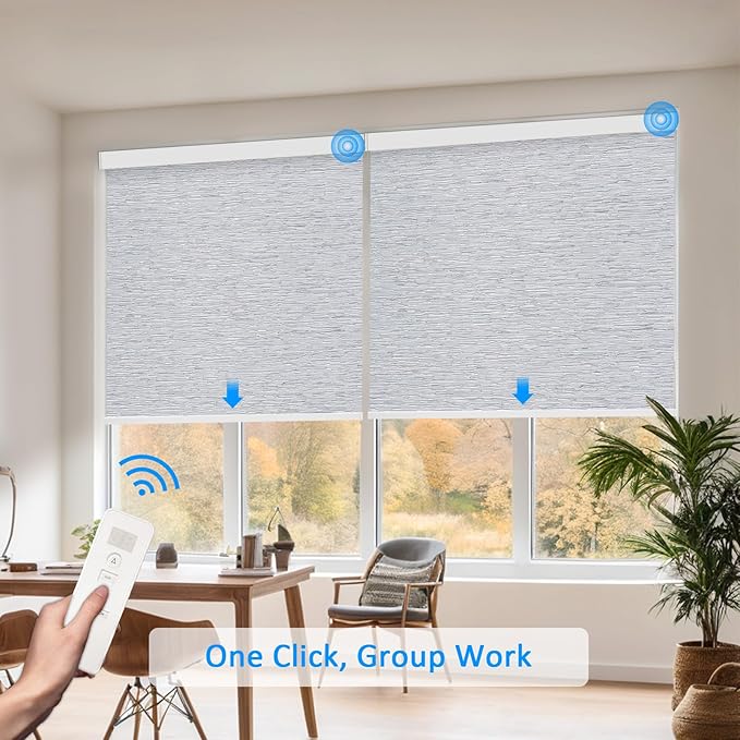 Motorized Blinds with Remote Cordless Automatic Motorized Shades Custom Blinds for Windows Smart Curtains Compatible with Alexa Google Home(Blackout Jacquard Grey,W39 x H72in)