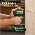 Greenworks 24V Cordless Brushless 8PCs Combo, Drill+Impact Driver+Circular Saw+Recip Saw+Jig Saw+Sander+Flashlight+Oscillating Tool (2) 2.0Ah+4.0Ah Batteries (24,000mAh Power Bank) 65W USB-C Charger