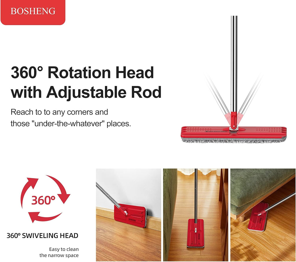 Mop and Bucket with Wringer Set, Flat Mop and Bucket, Squeeze Floor Mop with 3 Washable Microfiber Mops, Wet and Dry Use, Household Cleaning Tools, for Hardwood Floor, Laminate, Tile