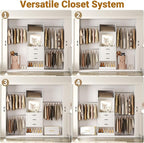 Unikito 48" W - 96” W Closet System with Mirror, 8FT Walk in Closet Organizer Kits with Drawers and 3 Extendable Hanging Rod, Sturdy Wood Clothing Garment Rack with 25” Tower, Max Load 1000 LBS, White