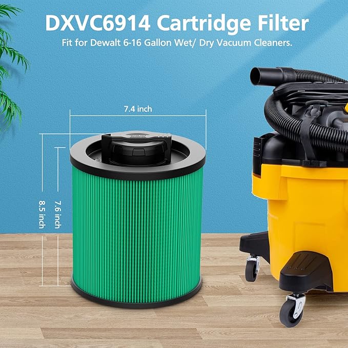 DXVC6914 Cartridge Filter Replacement Compatible with DeWalt DXV06P DXV09P DXV10P DXV10PL DXV10SA DXV12P DXV14P DXV16P Wet/Dry Vac Vacuum Cleaner (NOT fits for DXV06G/ DXV08S) 2 Pack