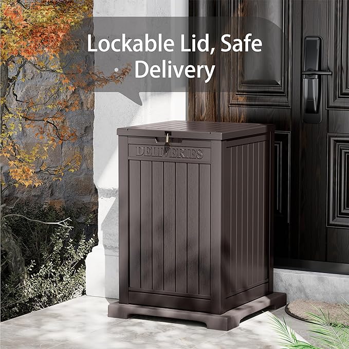 48 Gallon Package Delivery Box for Porch, Outdoor Storage with Lockable Secure, Large Double Wall Resin Outdoor Package Delivery and Waterproof