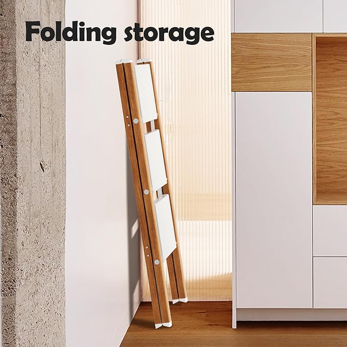 Taranta 3 Step Ladder,Aluminum Lightweight Folding 3 Step Stool with Anti-Slip Wide Pedal,330lbs Capacity Step Ladder for Household,Kitchen,Office - White Woodgrain