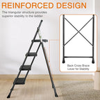 4 Step Ladder, Protable Steel Folding Stool with Wide Anti-Slip Pedal, 500lbs Sturdy Steel Ladder, Black