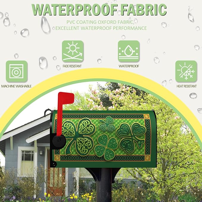 St Patrick Day Mailbox Covers Magnetic Large Size Green Shamrocks Clover Mailbox Cover Oversized Wraps Happy St. Patrick's Day Mailbox Post Cover Waterproof Garden Decor 25.5x21 Inch