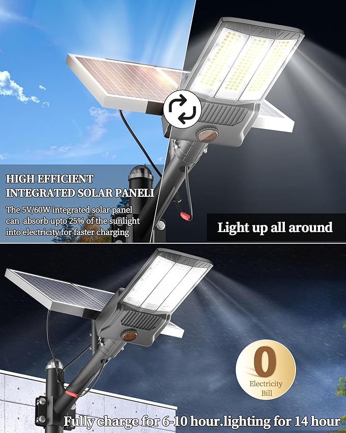 Ofuray Of-9800W Solar Street Lights Outdoor, 750000Lm Solar Parking Lot Lights Commercial Dusk to Dawn, 6500k IP67 Big Power with Remote Control for Street,Court,Yard