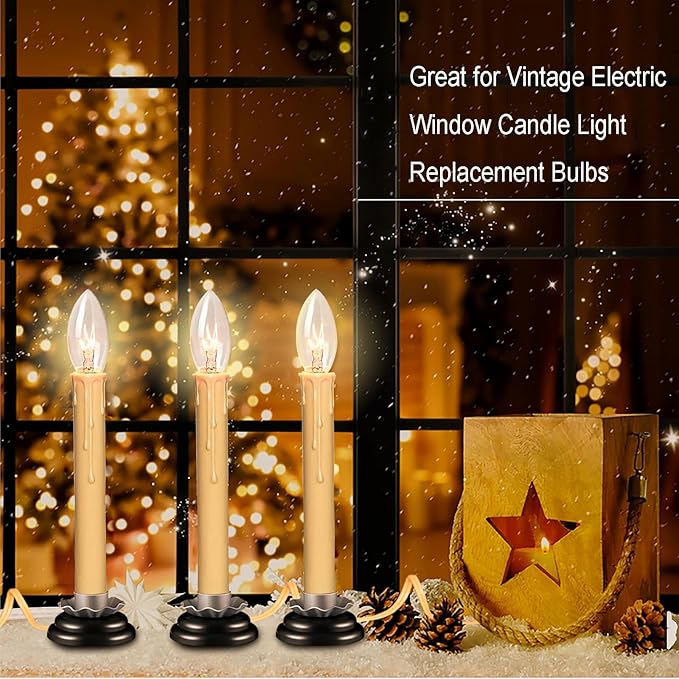 25 Pack Candle Light Bulbs C26 Torpedo Candelabra Bulbs 7 Watt Clear, E12 Base Bulbs for Chandelier Light Night Light Electric Window Candle Lamps ASIN