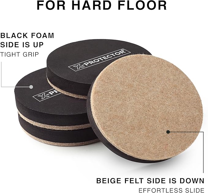 Felt Furniture Sliders Hardwood Floors X-PROTECTOR – 24 PCS 2 1/2 inch Furniture Sliders – Heavy Duty Felt Sliders Hard Surfaces – Move Your Furniture Easily & Safely!
