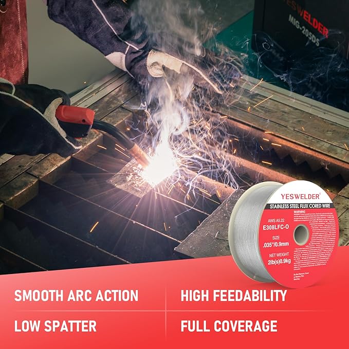 YESWELDER Stainless Steel Flux Cored MIG Welding Wire, E308LFC-O .035-Diameter, 2-Pound, Strong ABS Plastic Spool Welding Wire