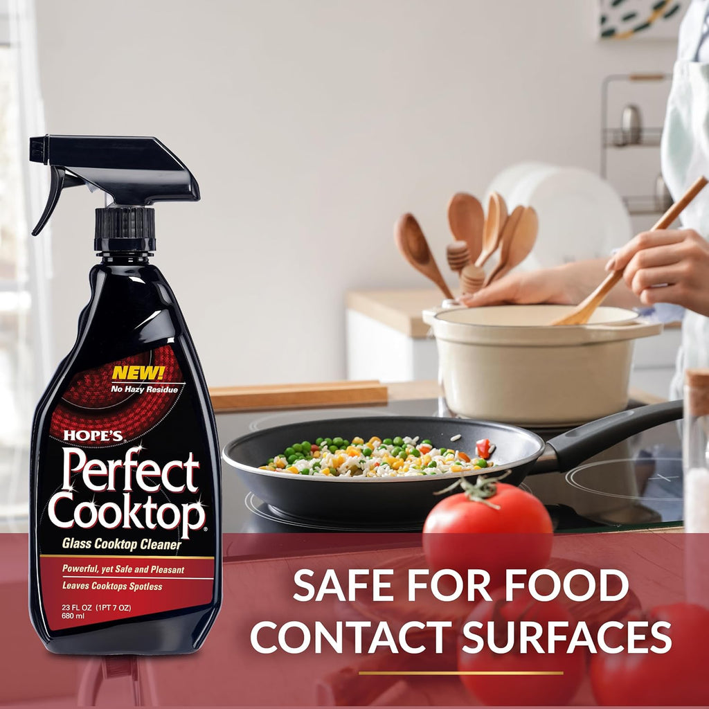 HOPE'S Perfect Cooktop Spray, Glass Ceramic Stovetop Cleaner, No Hazy Residue, Leaves Electric Stove Top Ranges Spotless, Clean Grease and Oil with Ease, Fragrance Free, 23 Fl Oz, Pack of 1