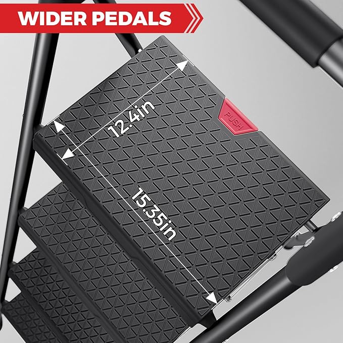 KINGRACK Step Ladder, Portable Folding Step Stool with Anti-Slip Wide Pedals, Heavy Sturdy Steel with Handrail, Safe-Lock Design, 800lbs Load Capacity, for Home and Kitchen, Black (2 Step Ladder)