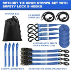 Ratchet Straps Heavy Duty 4 Pack 15 FT 2200 LB Break Strength Cargo Hold Tie Down Straps with Safety Lock S Hooks for Moving, Appliances,Box,Motorcycle, Soft Loop Securing,RV,Car,Camping Accessories