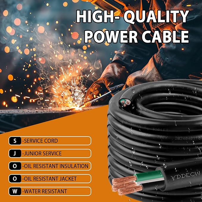 200ft 18/3 18 AWG Portable Power Cable (3 Conductor) - SJOOW 300V 18 Gauge Electric Wire for Motor Leads, Portable Lights, Battery Chargers and Machinery - 3 Conductor - 200 Feet Electrical Cord