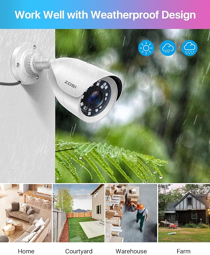 ZOSI H.265+ Full 1080p Home Security Camera System Outdoor Indoor, 5MP-Lite CCTV DVR 8 Channel and 4 x 1080p (2MP) Day Night Vision Weatherproof Surveillance Bullet Camera, Motion Alerts (No HDD)