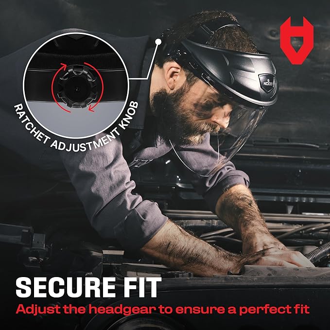 NoCry Premium Safety Face Shield for Grinding and Cutting — Clear Anti-Fog, Impact Resistant Visor and Adjustable Headgear — ANSI Z87.1 Certified for Industrial Use — Washable Sweatbands Included