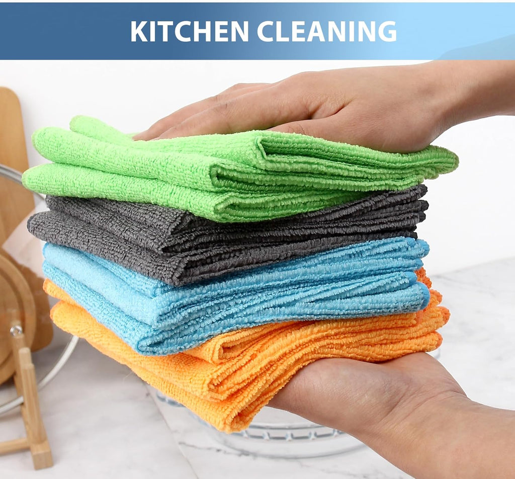 Tricol Clean 12 Pack Microfiber Cleaning Cloth 11.8x11.8inch - Streak-Free, Reusable Wipes for Glass, Kitchen, Car, Dusting - Absorbent & Lint-Free (Mixed 4 Colors 03, 11.8 x 11.8 in)