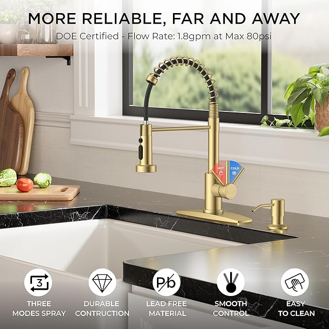 FORIOUS Kitchen Faucets with Sprayer, Stainless Steel Bar Sink Faucet Single Handle with Deck Plate, Commercial Pull Out Faucet for Kitchen Sink, Marine Boat Deck, Laundry Bar RV Camper