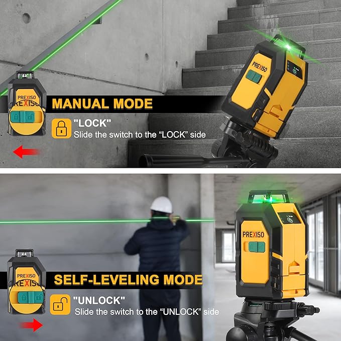 PREXISO 360° Laser Level with Tripod, 100Ft Self Leveling Cross Line Laser- Green Horizontal Line for Construction, Floor Tile, Renovation with Target Plate, Green Glasses, Carry Bag, 4 AA Batteries