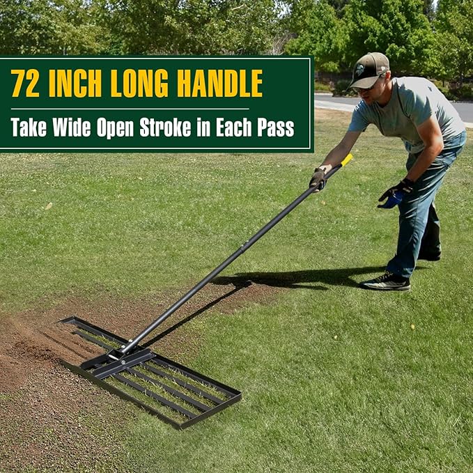 Jardineer Lawn Leveling Rake 45 Inches with 72 Inches Long Handle, Yard Leveling Rakes for Grass Soil, Lawn Leveler Rake Heavy Duty, Ground Dirt Leveler for Yard