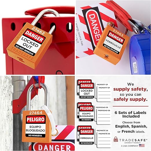 TRADESAFE Lockout Tagout Locks Set - 7 Orange Loto Locks, Lockout Locks Keyed Different, 2 Keys Per Lock, OSHA Compliant Lock Out Tag Out Padlocks, Safety Padlocks for Electrical Lockout Tag Out Kits