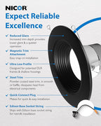 NICOR Lighting Recessed Ceiling Lights LED Downlight - 5/6 inch LED Recessed Light Fixtures - Selectable CCT 2700K-5000K, 918 Lumens, 10.3W - DLR56 LED Retrofit Ceiling Light, Black Baffle, 1-Pk