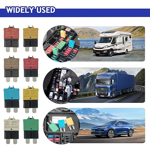 BOJACK Automotive Low Profile ATC ATO Fuse Manual Resettable Fuse Kit - 3A to 30A, 32VDC