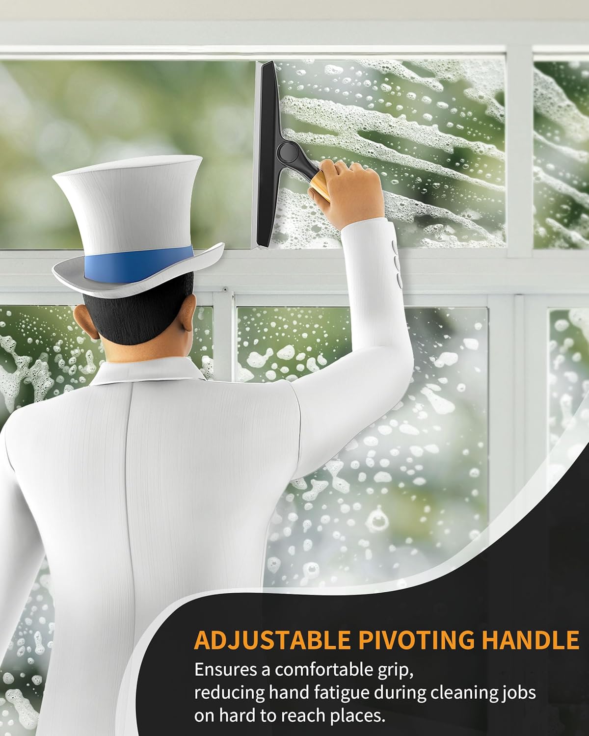 MR.SIGA All Purpose Silicone Squeegee for Shower Door, Mirror, Glass, Streak Free Shower Squeegee, Pivoting Bamboo Handle, Includes 1 Suction Hook, 10 inch Wide, Black, 1 Pack