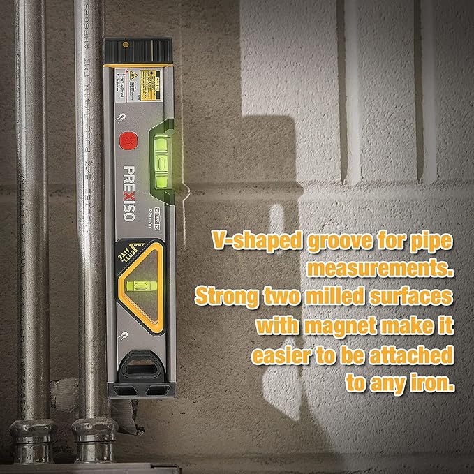 PREXISO 2-in-1 Laser Level 12 in Spirit Level with Light, 100Ft Alignment Point & 30Ft Leveling Line, Magnetic Laser Leveler Tool for Construction Picture Hanging Wall Writing Painting Home Renovation