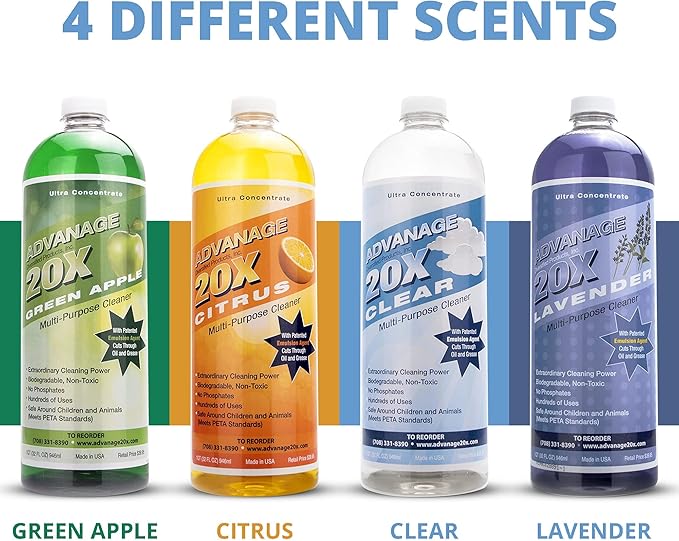 All Purpose Cleaner Concentrate - Advanage 20X The Wonder Cleaner Unscented for All Surfaces Around Bathroom, Kitchen, Oil and Grease | Multi Purpose Cleaner for Household Cleaning Solution | 32 Fl Oz