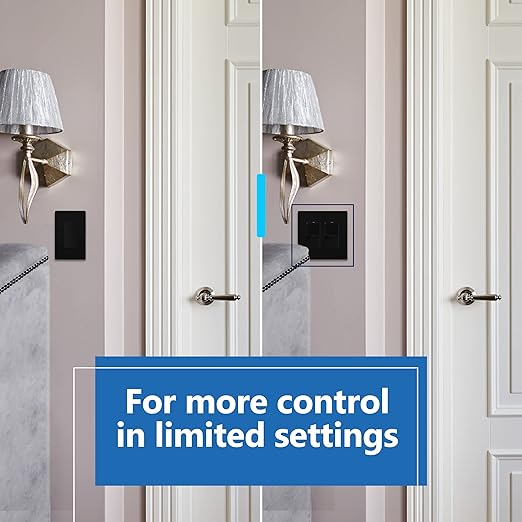 LIDER Minimalist Design Matte Finish Lighted Double Switch, Combination Frameless Decorator Switch with Locator Light, Ground Terminal, Single Pole, 15A 120-277V, UL Listed, LCS2-1P-BK, Black